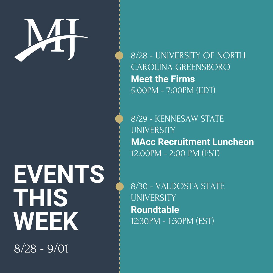 MauldinJenkins's tweet photo. Want to learn more about our firm? Come meet the team at this week's events! #accounting #accountingfirm #GoingFurther #internship https://t.co/0CpZVD81y8