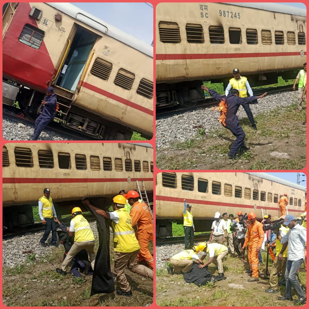 CivilDefenceGNT's tweet photo. Today @SCRCivilDefence Conducted Demonstration with @NDRFHQ @NdrfAcademy1 &amp; Railway Breakdown Staff
Fire on Train &amp; Derailment at NLPD, Guntur Division
@drmgnt @MutyalaNaiduK1 @SCRailwayIndia @RailMinIndia https://t.co/Pz8yV3g3f4