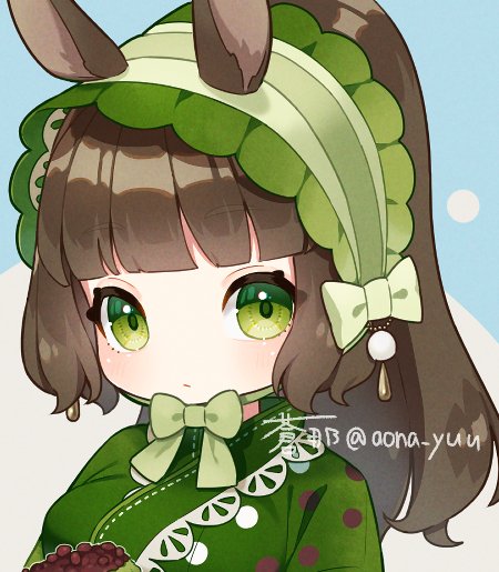 1girl solo animal ears kimono japanese clothes green eyes brown hair  illustration images