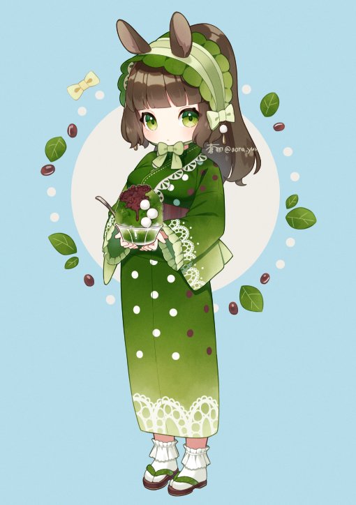 1girl solo animal ears kimono japanese clothes green eyes brown hair  illustration images