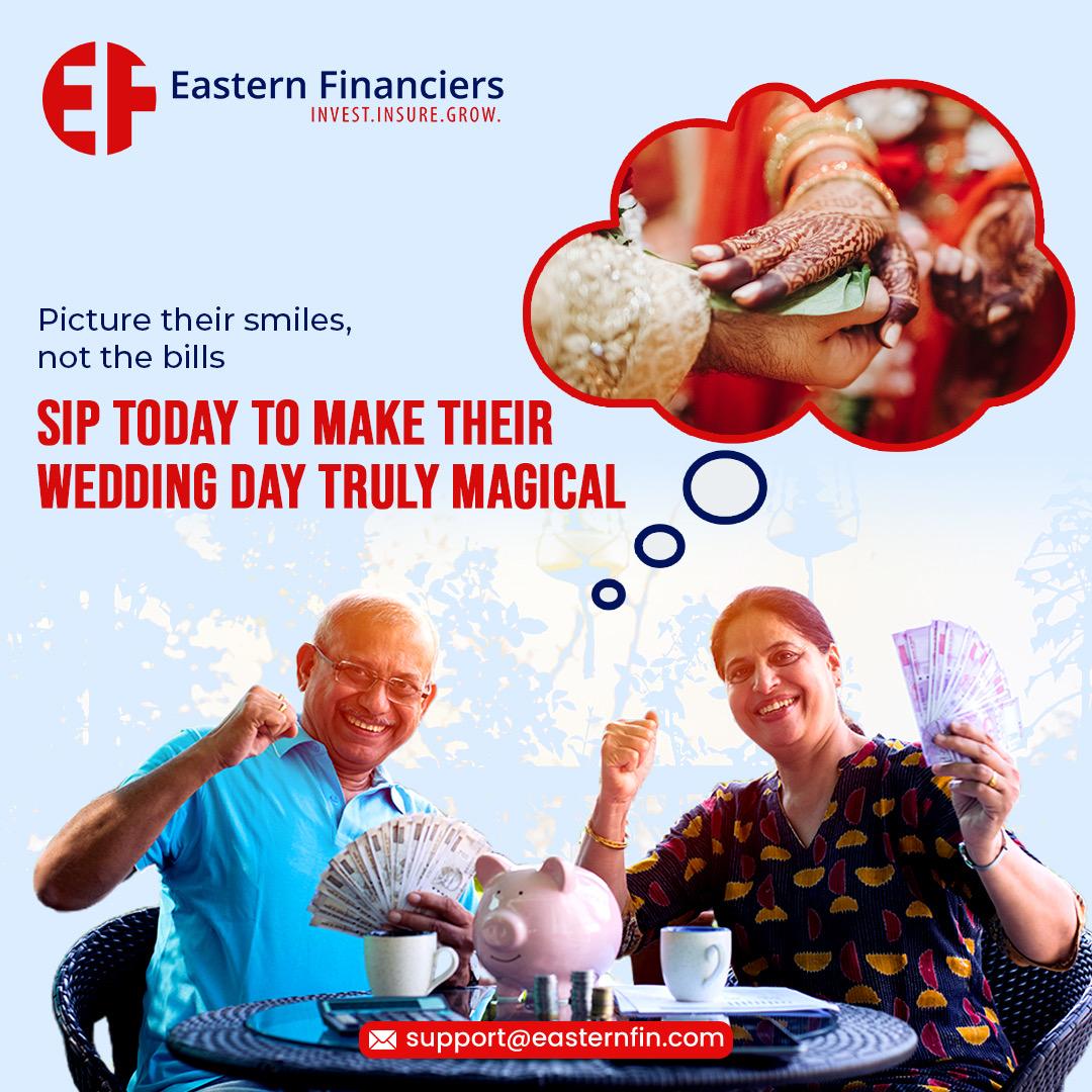 EasternFin's tweet photo. Close your eyes and imagine. Walking down the aisle, heart brimming with love, surrounded by dear ones. 💖✨ A grand, tension-free wedding is within reach, and SIP (Systematic Investment Plan) is the enchanting key!💍🥂 #SIPMagic #CherishedMoments #WeddingGoals #EasternFinanciers https://t.co/1mmgwGBJZt