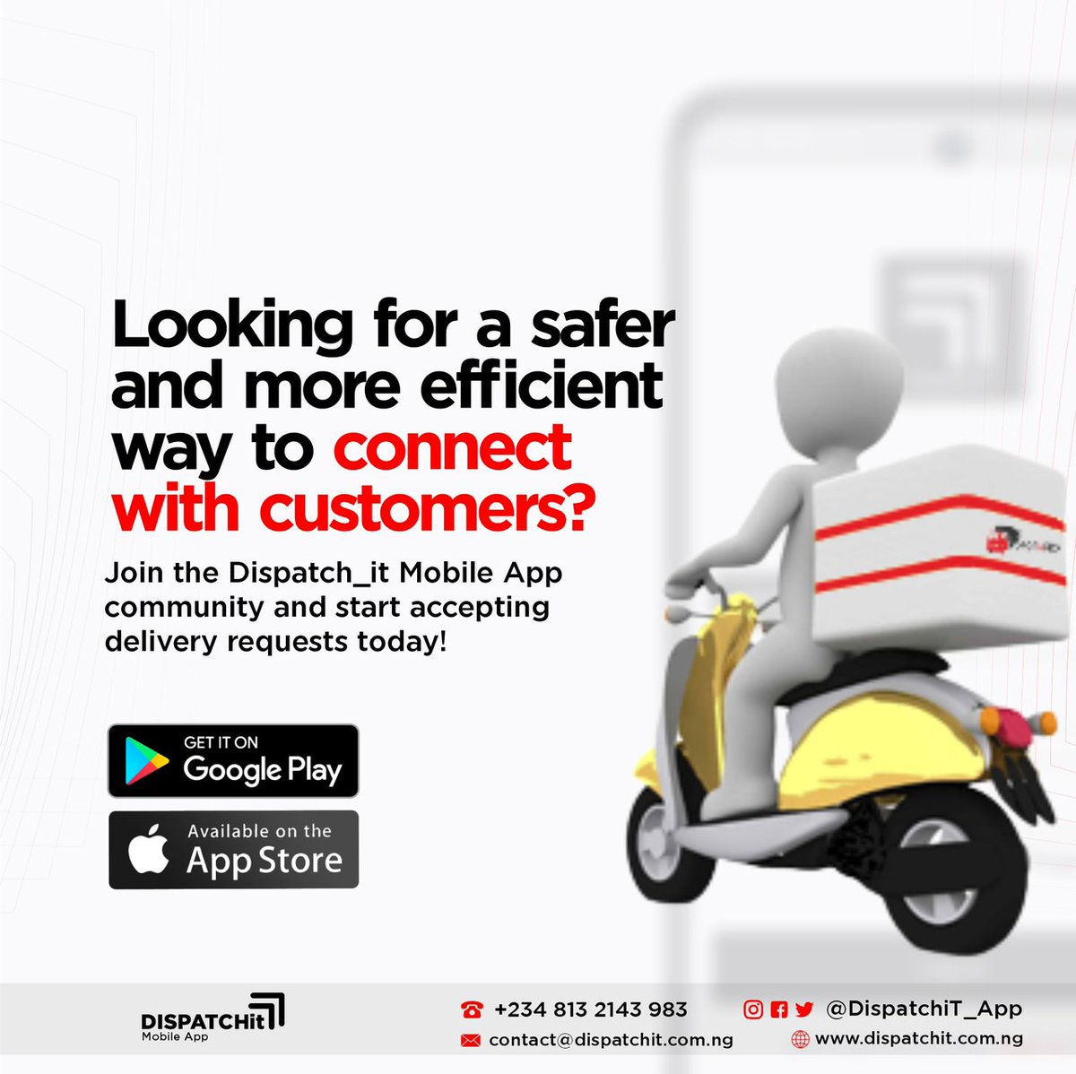 dispatchitapp's tweet photo. Download link for Android 
https://t.co/9D1tqRnvHM
Download link for Apple ( IOS ) 
https://t.co/6mhCVFxnZh
Register as a rider  for free to start getting more deliveries jobs and start earning more. /NYSC/Burnaboy/BREAKING NEWS/Big 7/Cristiano rolando/Navy Seal/visa/City Boys/ https://t.co/QOxZVEz9Tv
