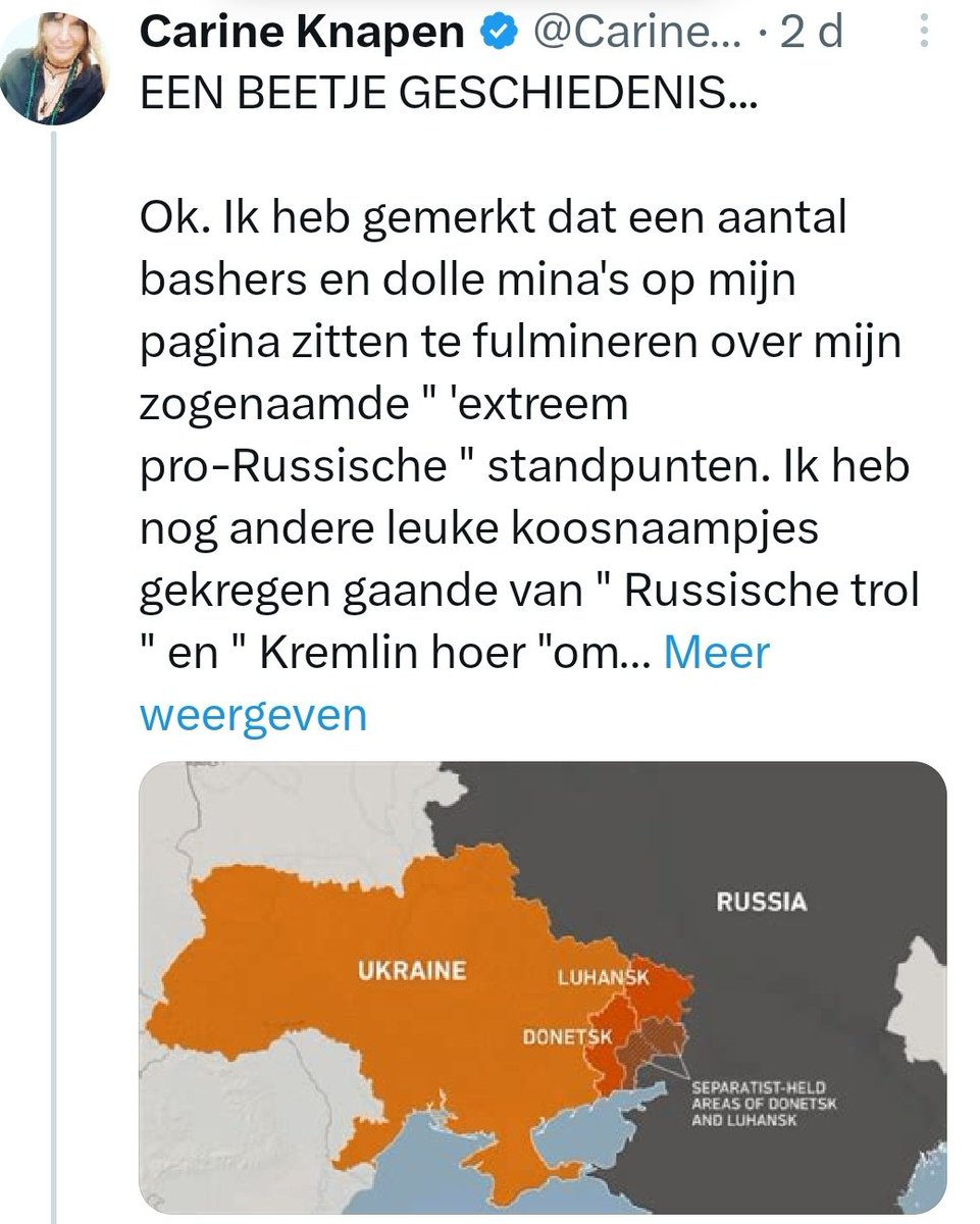 Mevr. Knapen presteert het om in 1 tweet talloze leugens als feiten te presenteren. Een paar voorbeelden:
1. Oekraine verklaarde zich in 1992 onafhankelijk. Dat was 1991. 
2. Oekraïne maakte deel uit van Rusland. Nee, maakte deel uit van de Sovjet Unie. Lees zelf en oordeel.