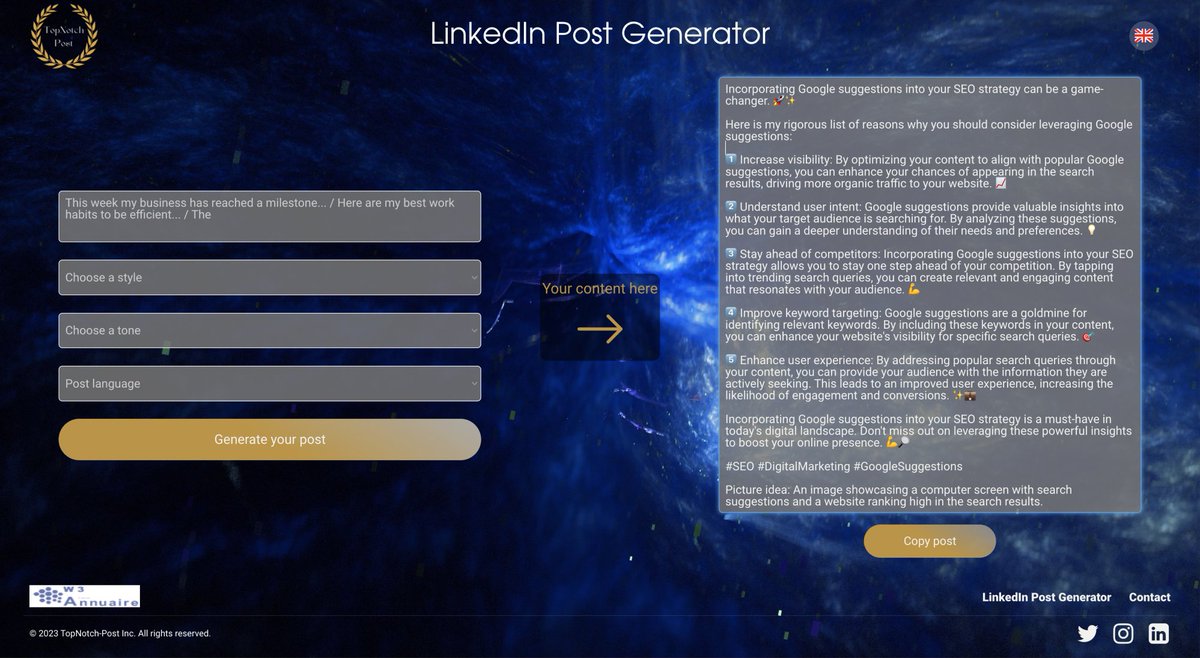 Fragalli_X's tweet image. TopNotch-Post update: 🧱⚒️

New logo and last design for the first version of our #LinkedInpostgenerator !

Try it now and feel free to leave us a comment!

#LinkedIn #AI #aitools
