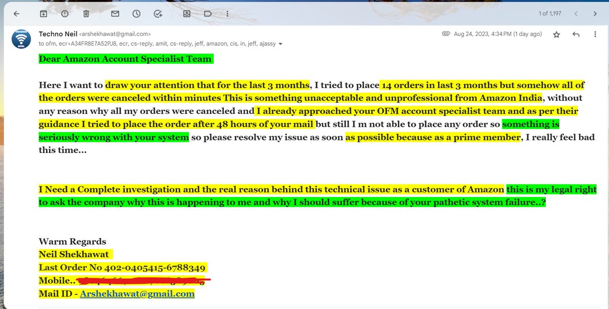 neil_techno's tweet photo. I tried to place 15 orders in the last 3 months but somehow all of the orders were canceled within minutes This is something unacceptable and unprofessional from Amazon India ???? 
@amazonIN @amazon @AmazonHelp @amazon @PMOIndia @AshwiniVaishnaw @JeffBezos @AmitAgarwal https://t.co/M8Ni6elU79