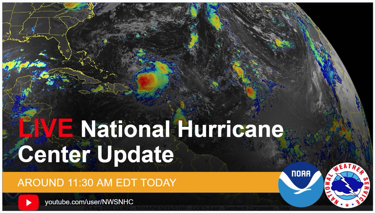 The National Hurricane Center Director Dr. Michael Brennan will provide a live update on Tropical Storm Franklin and the area of possible development in the NW #CaribbeanSea at 11:30 am EDT. Please join us on Facebook Live and our NHC YouTube Page at: youtube.com/user/NWSNHC