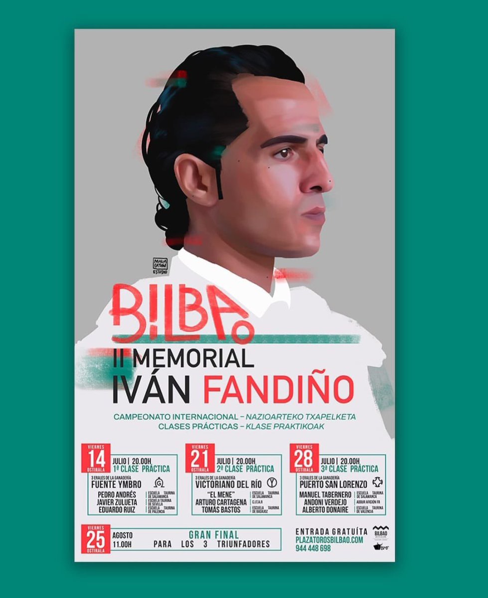 Hoy en <a href="/torosenbilbao/">Plaza de Toros de Bilbao | Bilboko Zezentokia</a>, Provincia de Vizcaya, Final II Memorial <a href="/ivanfandino/">Ivan Fandiño</a>. Pedro Andrés de Vitoria, @JavierZuluetaM1 y Eduardo Ruiz de Velasco. Erales 🐂 de <a href="/GZalduendo/">Ganadería Zalduendo</a>.