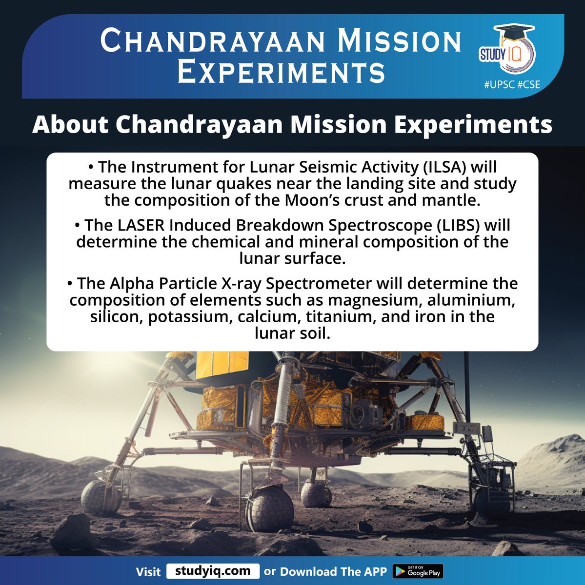Chandrayaan Mission Experiments

#chandrayaan3 #chandrayaanmissionexperiments #moonmission #isro #lunarmission #whyinnews #rambha #chaste #polarregion #ilsa #moon #laser #libs #lunarsurface #lunarsoil #upsc #cse #ips #ias #spacemission #spacenews