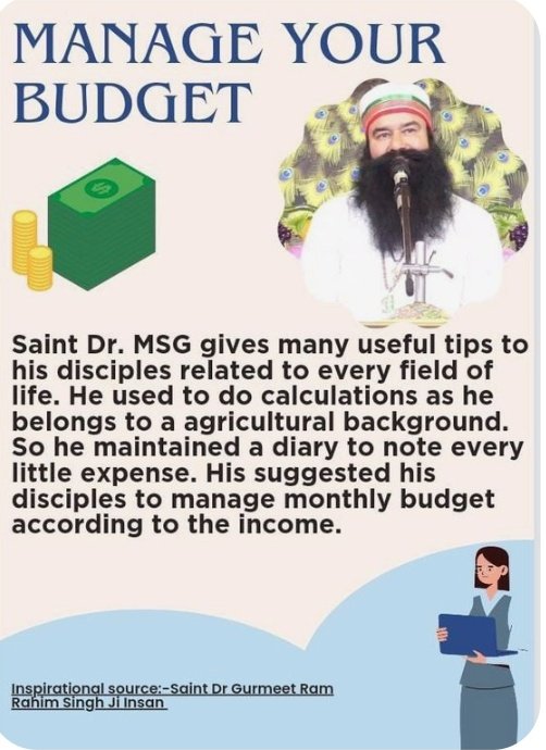 Saint Dr Gurmeet Ram Rahim Singh Ji Insan gives #FinancialTips to #TrackYourExpenses and keep a written record of it so that you can reconsider any extravagance at the end so as to #ManageYourBudget. Donate 10% of your income to charity #SpendWisely and #ManageYourExpenses