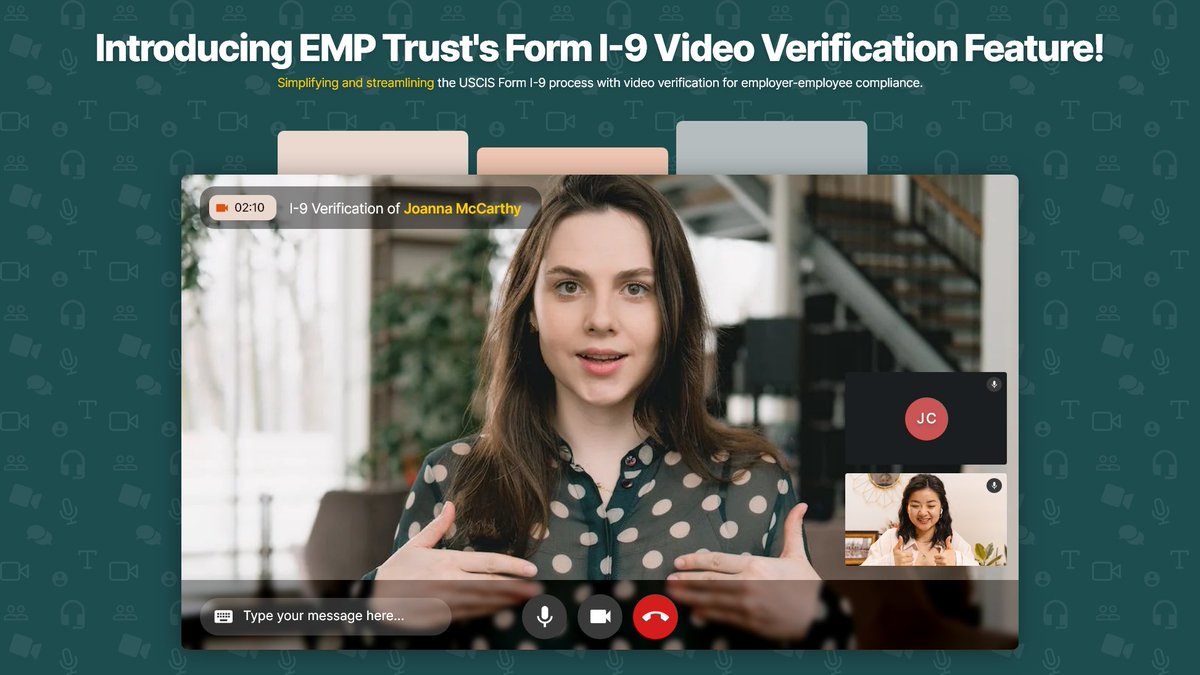 EMPTrust's tweet image. 📣 Attention all HR Managers! 📣 
EMP Trust has some exciting news for you! We are thrilled to announce our latest feature: I-9 video verification! 🎥✨
📞Contact our HR experts and schedule a demo today: hubs.ly/Q020dRvr0  

#EMPTust #I9Verification #HRmanagement