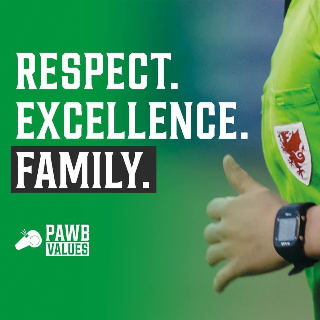 1 in 4 referees in Wales have experienced physical abuse during their career.

LLECHRYD AFC are supporting the FA Wales’ #PAWBValues campaign to help stop this.

We can all play our part in respecting every member of the Welsh football family 💚

We respect officials at LLFC