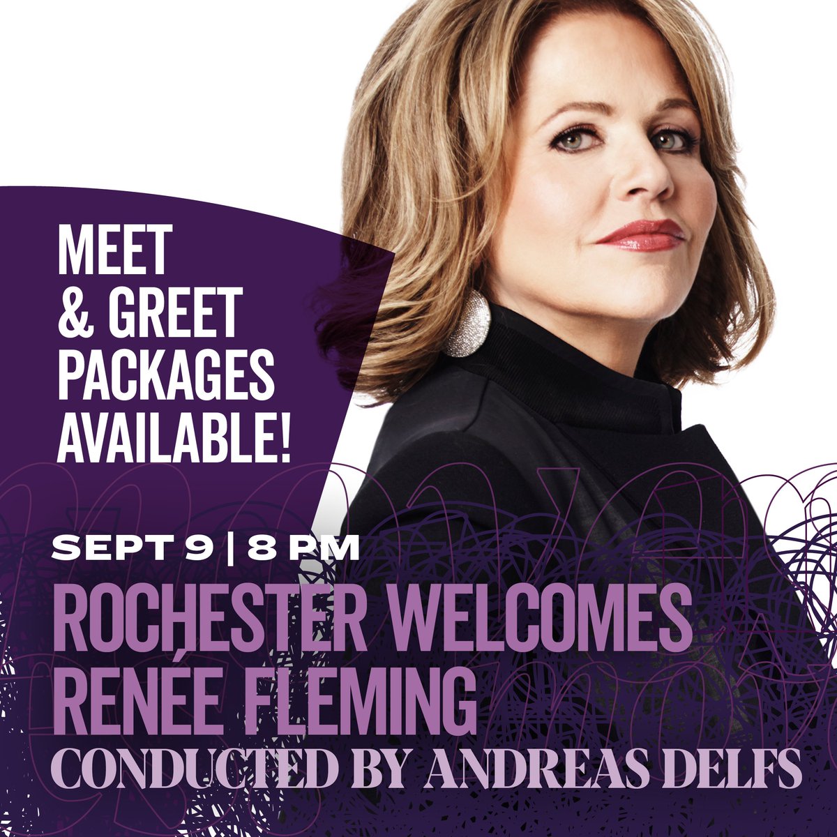💃 12 SEATS LEFT for the Renee Fleming Meet & Greet Package includes • Pre-concert cocktails & dinner at The Mercantile on Main (240 E. Main Street) prior to concert • 1 premium Renee Fleming concert ticket* • Post-concert dancing, dessert, and Meet & Greet with Ms. Fleming