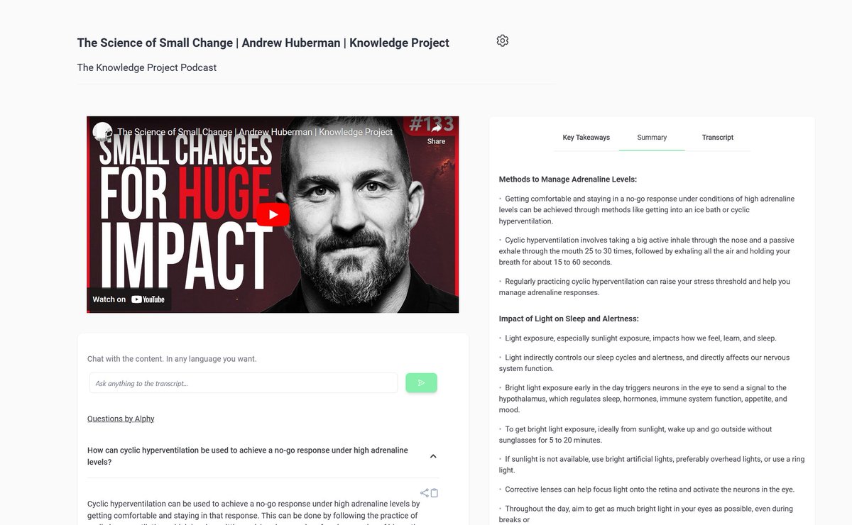 alphyapp's tweet photo. Introducing The Knowledge Project AI Assistant

Ask questions to @shaneparrish's The Knowledge Project Podcast and get timestamped answers, and read the transcript and detailed summary of each episode

Link below https://t.co/RJxMdO1w1P