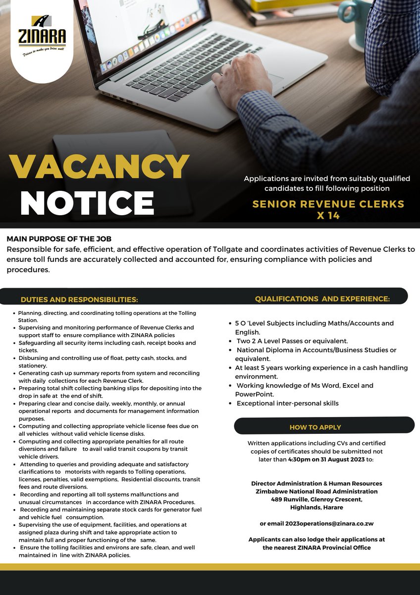 zinaraZW's tweet photo. Job alert!!!
@VacancyMail @zimjobsharing @YouthJobsZim
@ihararejobs @jobzimbabwe
#transformationalteam https://t.co/eZOe6b3Toc