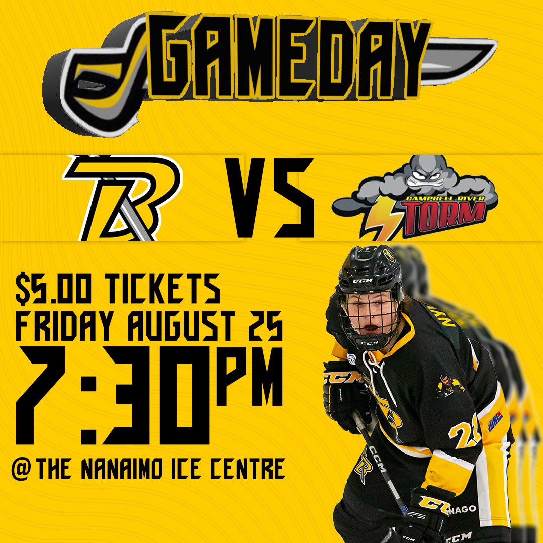 🏴‍☠️IT’S GAMEDAY🏴‍☠️

Join us as we welcome the <a href="/CR_STORM/">Campbell River Storm</a> for our first home exhibition match of the VIJHL Pre-Season!

Puck drop is at 7:30PM at The Pirate Ship!

#GoBucsGo🏴‍☠️ | #NewEra