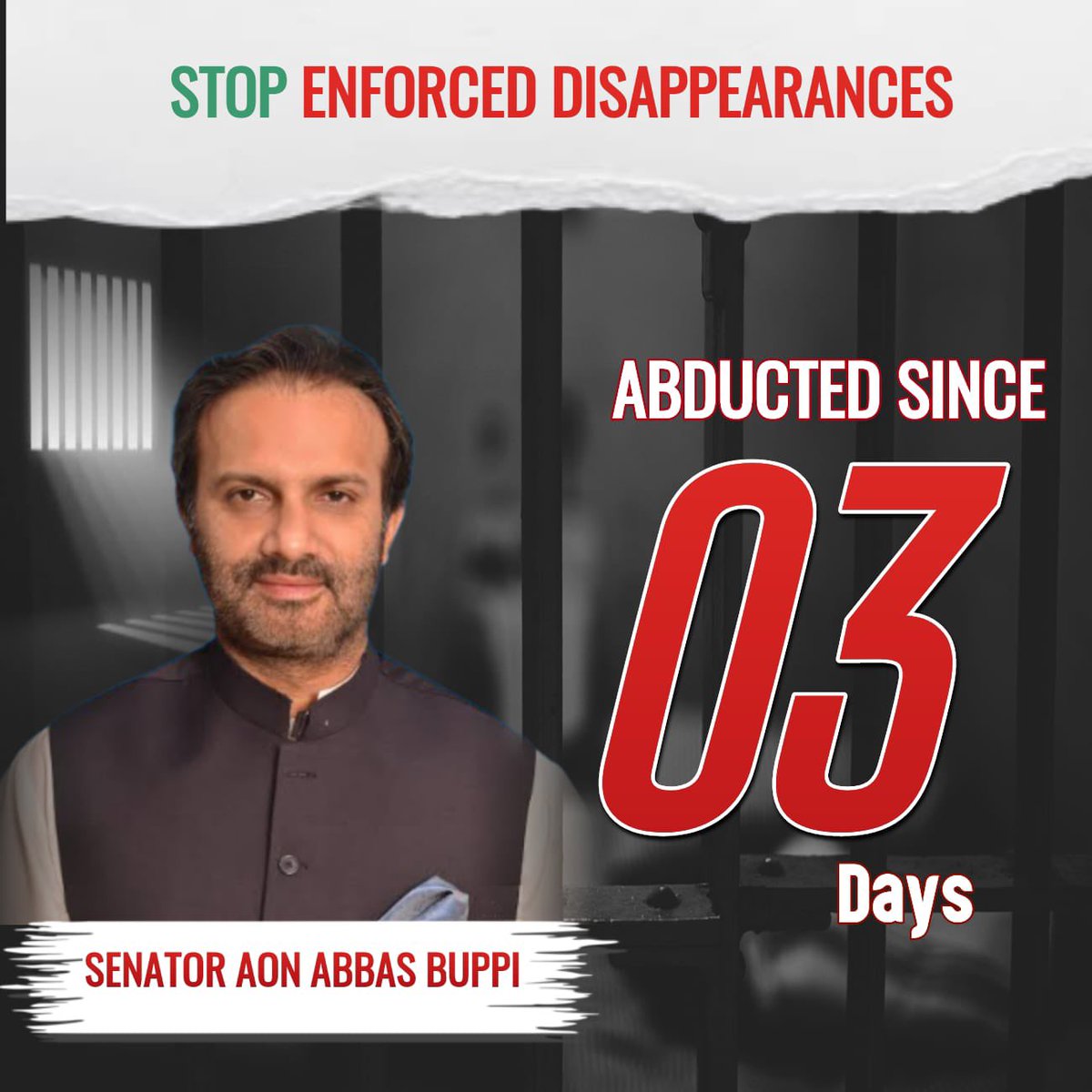 Senator Aon Abbas Buppi is a recent addition in the long list of names of innocent Pakistanis, members &amp; supporters of Pakistan’s largest &amp; only federal party PTI, who have been abducted &amp; illegally incarcerated by the fascist regime; in an attempt to completely dismantle