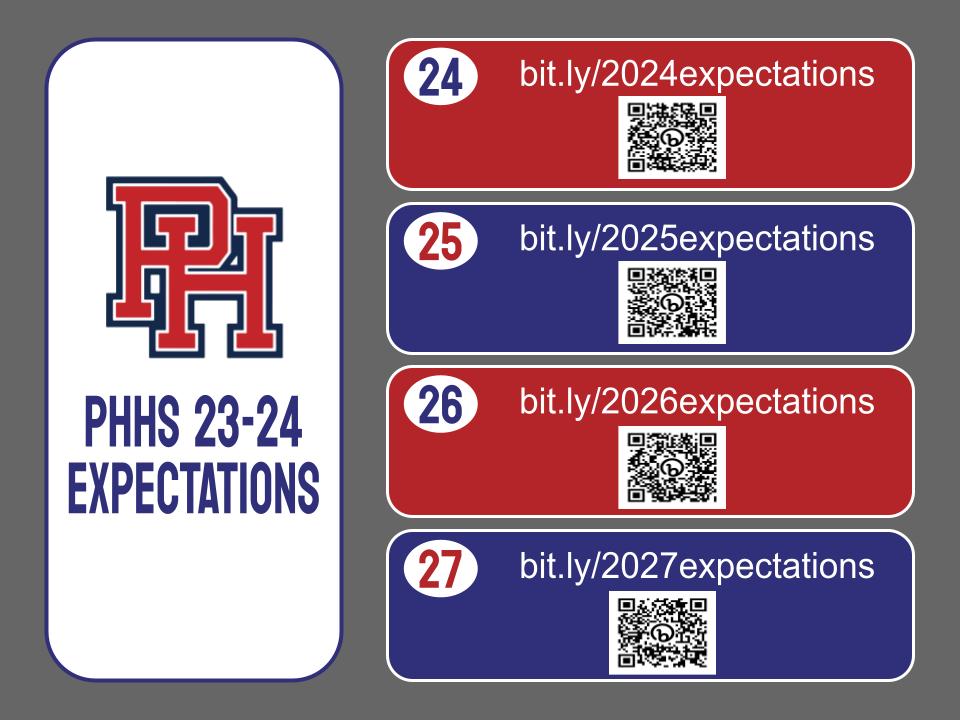 SETTING EXPECTATIONS! Yesterday Mr. Martinez met with Juniors and Seniors to review expectations. Today, he'll meet with Freshmen and Sophomores. Use the URL's below or scan to the QR codes to learn more about what was shared with students.