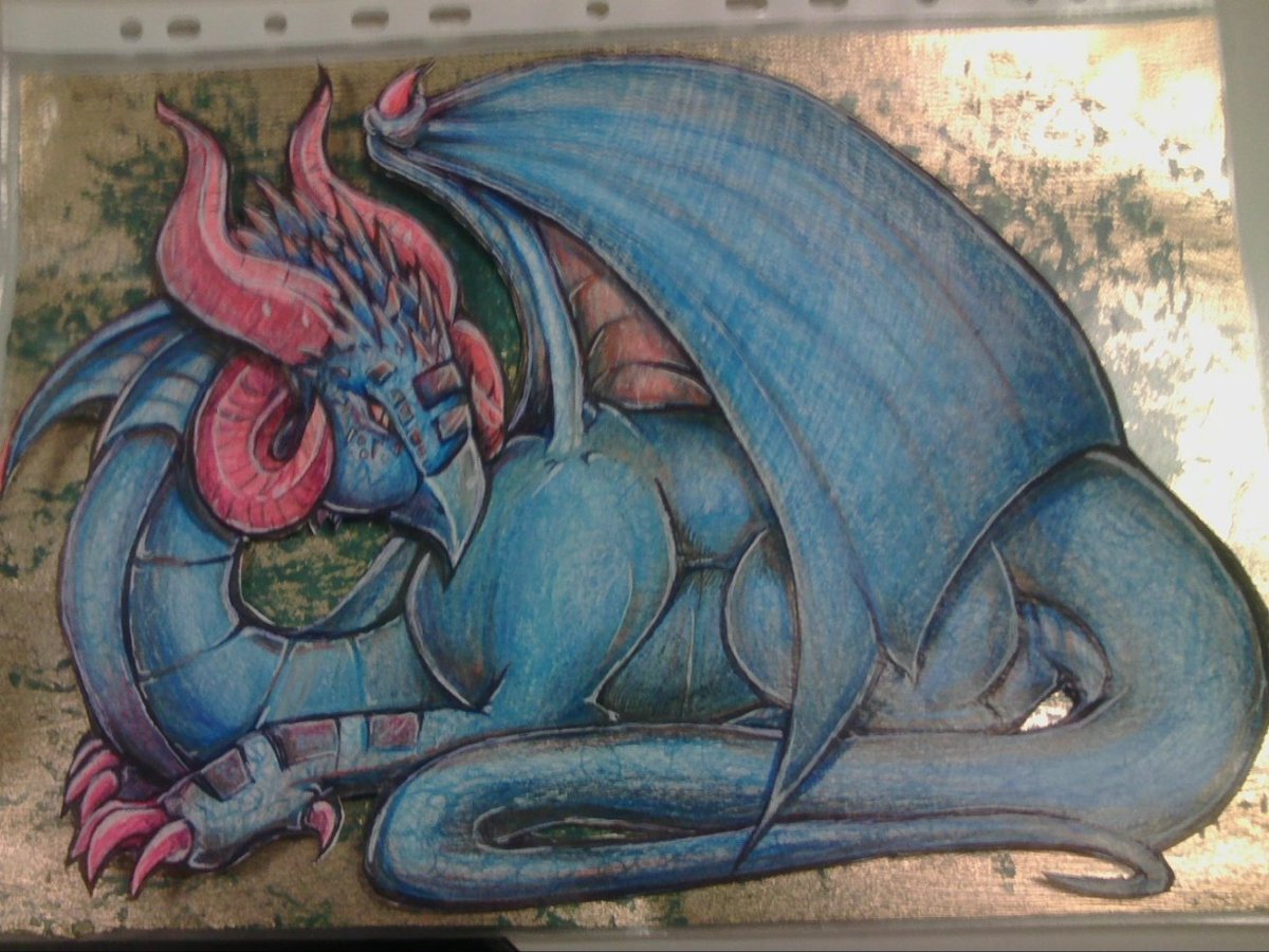 Suiish's tweet photo. An old gift #art I did for a decent person at one of my old jobs! I did it in colouring pencils and even cut bits out and tried to back it on some gold spray painted paper ♡ https://t.co/2fsbhAFsdK
