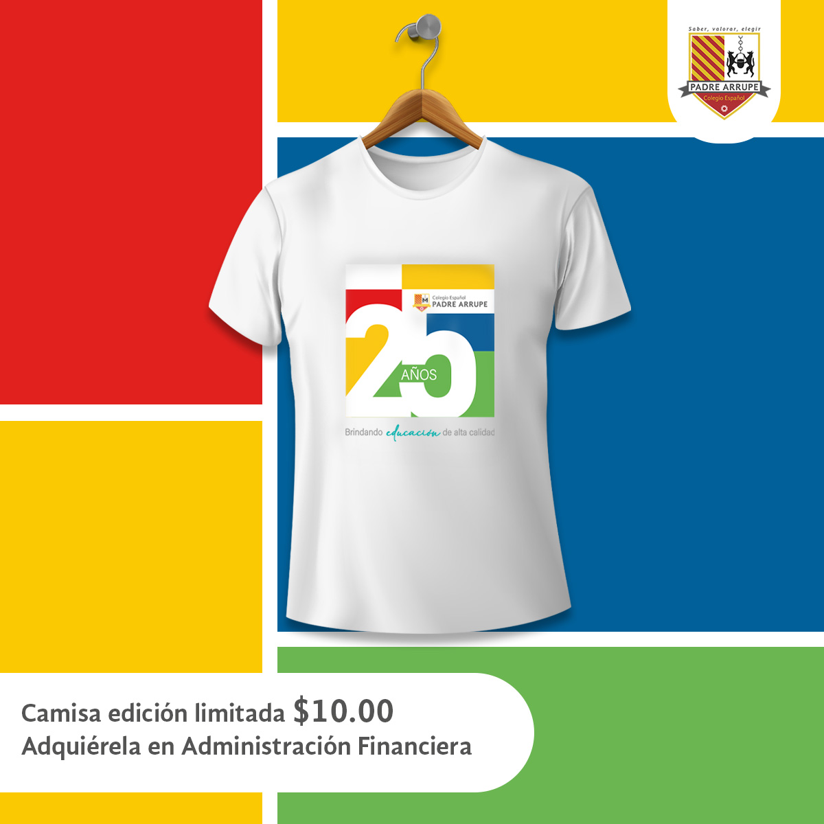 ColPadreArrupe's tweet photo. Si estás en El Salvador muestra tu #OrgulloArrupe con tu camiseta #EdiciónLimitada "25 años brindando #educación de alta calidad". Puedes comprarla en las oficinas administrativas del cole por 10$.
#SomosArrupe #25añossiendomásparalosdemás https://t.co/z8bq7MgVQE