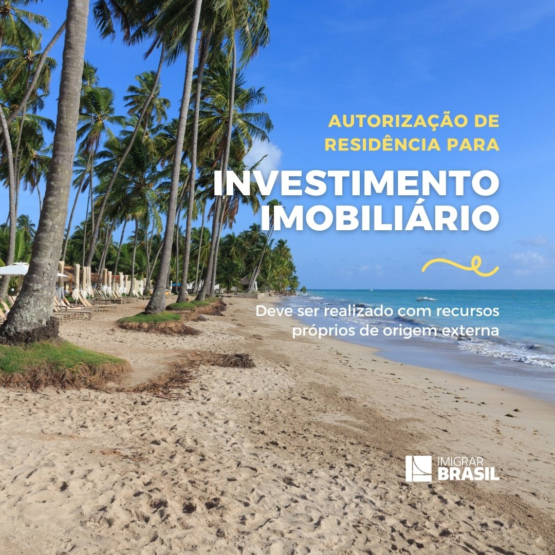 O estrangeiro, pessoa física, que deseja obter autorização de residência através de investimento imobiliário, poderá requerer desde que com recursos próprios de origem externa, realize investimento imobiliário no Brasil com potencial para geração de empregos ou de renda no País.