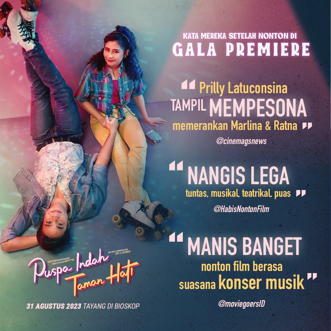 MANIS BANGET dan NANGIS LEGA TUNTAS 🥹

Kata mereka yang udah nonton duluan di Gala Premiere, makin gak sabar review dari kalian💗

PUSPA INDAH TAMAN HATI, 31 Agustus di bioskop ya. 

#PuspaIndahTamanHati