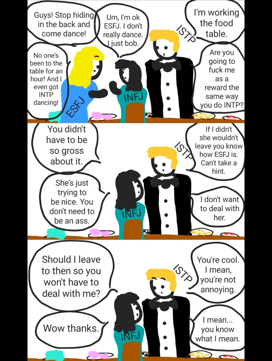 BadlyDrawnMBTI's tweet photo. Such a way with words. #istp #infj #esdj #mbti https://t.co/b9lo6AREwG