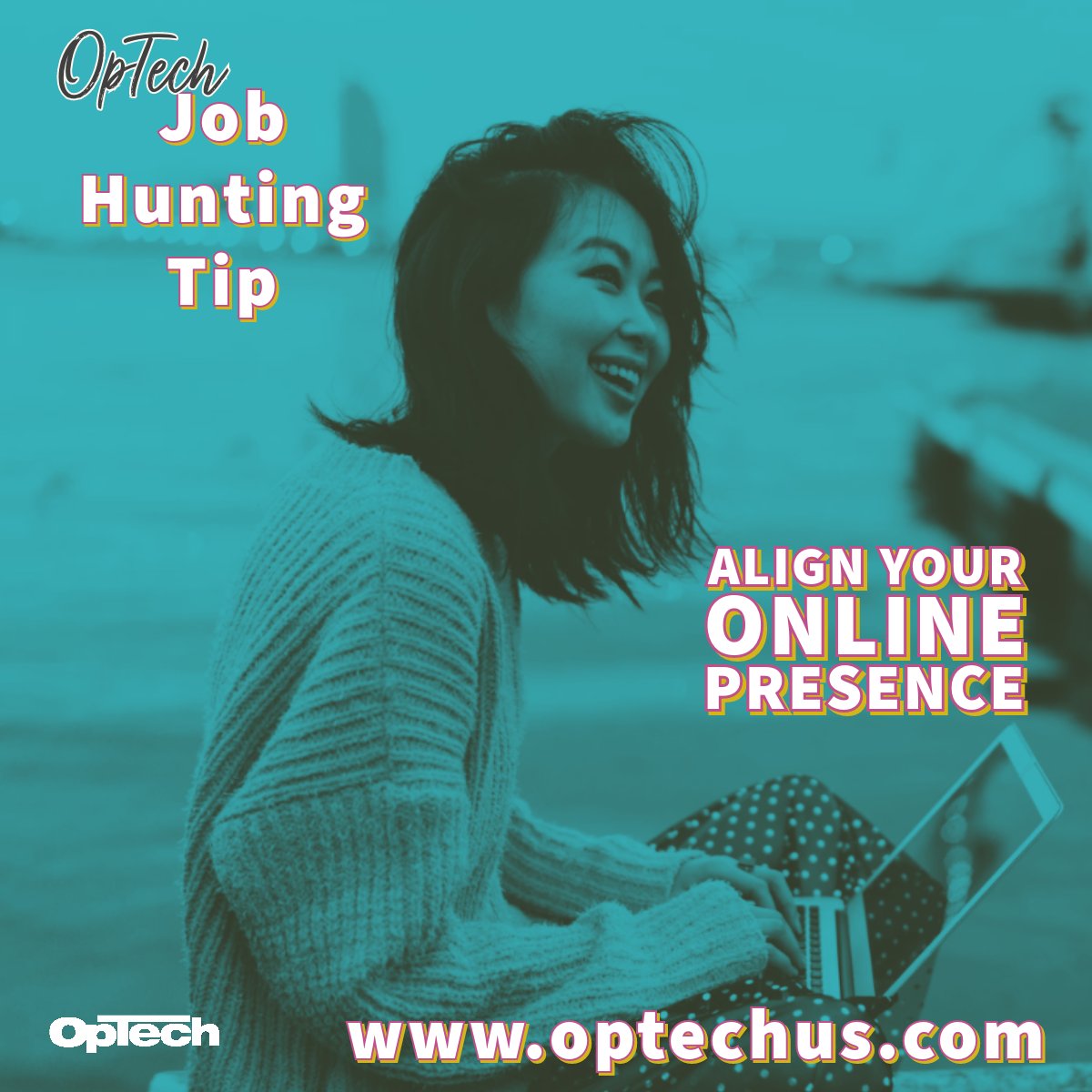 OpTechUS's tweet photo. Job Hunting Tip: Make sure your social media profiles (especially LinkedIn) are professional &amp; aligned with your career aspirations. Employers check online profiles during the hiring process, including Instagram &amp; Facebook profiles. #socialmedia #linkedin #career #job #staffing https://t.co/D0kmQUQSPW