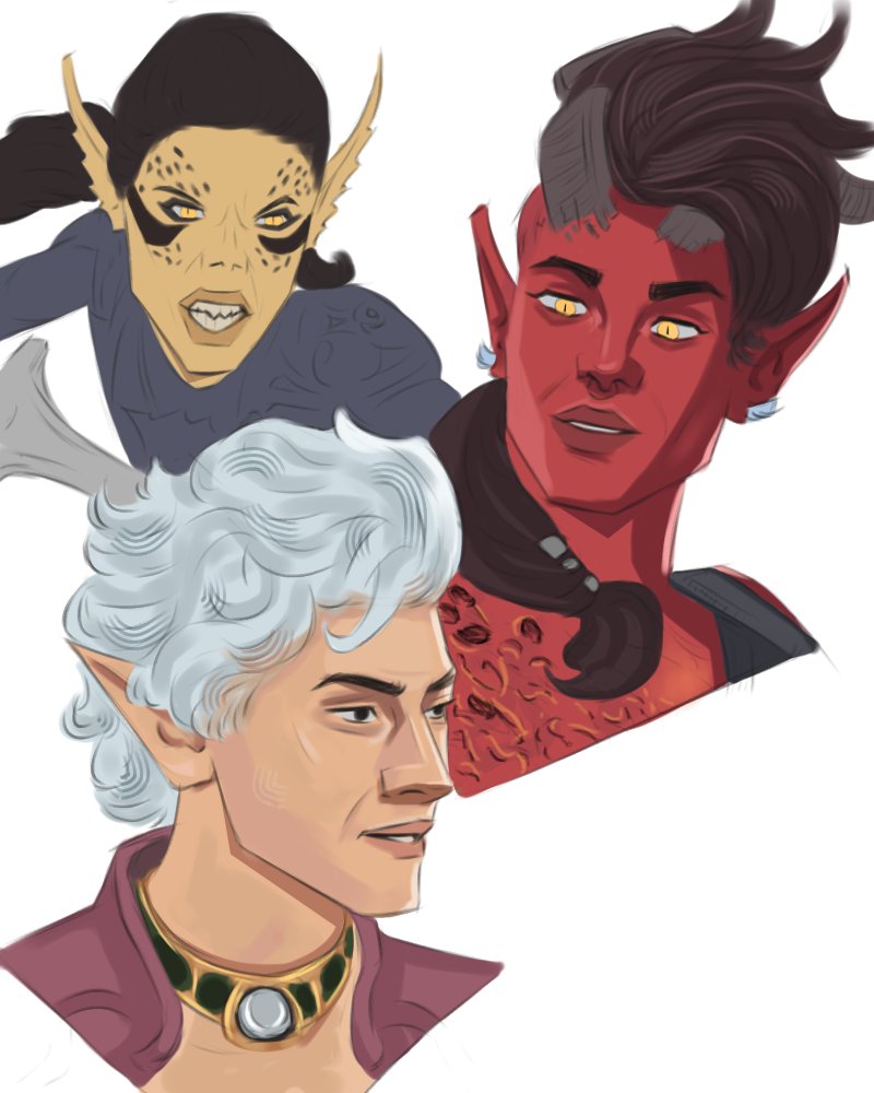 nudatela's tweet photo. lae'zel, karlach, &amp; Astarion doodle 
#baldurgate3 #BG3 #Karlach #Astarion https://t.co/BOgbMigfod