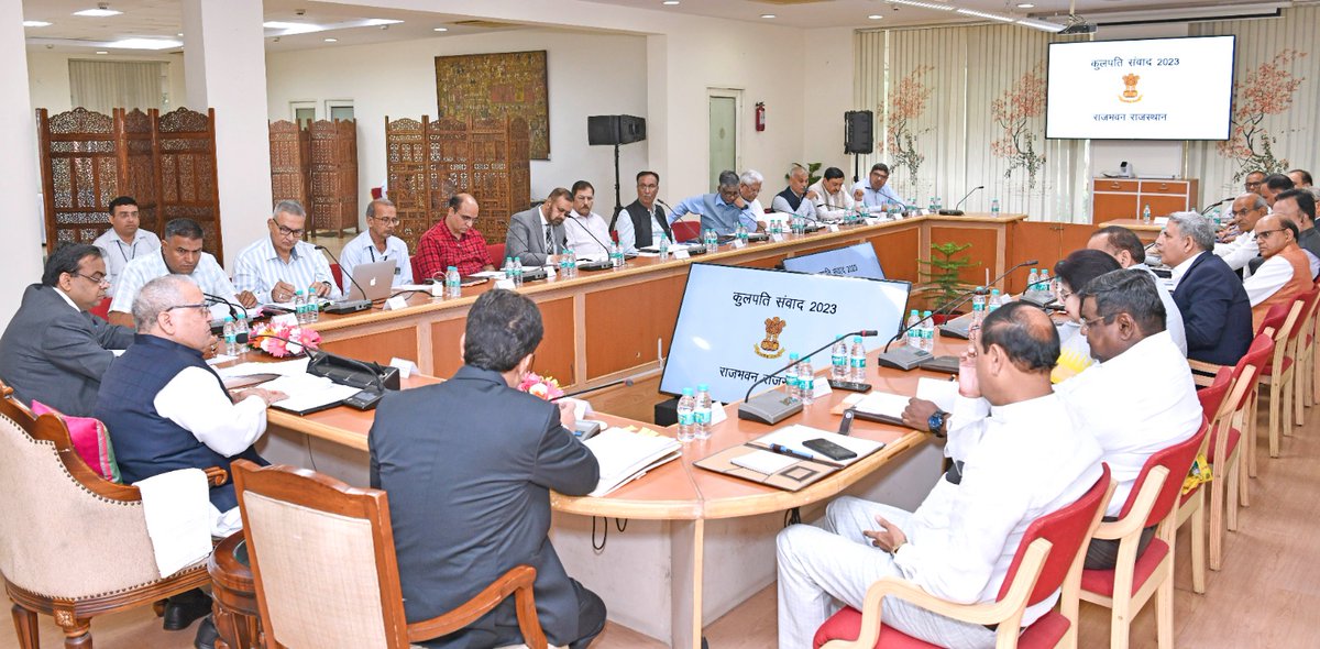 Today Prof. Pradeep Kumar Prajapati Hon'ble Vice Chancellor DSRRAU attended one of the meeting of Vice-Chancellor (Kulpati Samvada) regarding National Education Policy (NEP) in the gracious presence of Shri Kalraj Mishra Hon'ble Governor Govt of Rajasthan at Rajbhwan, Jaipur.