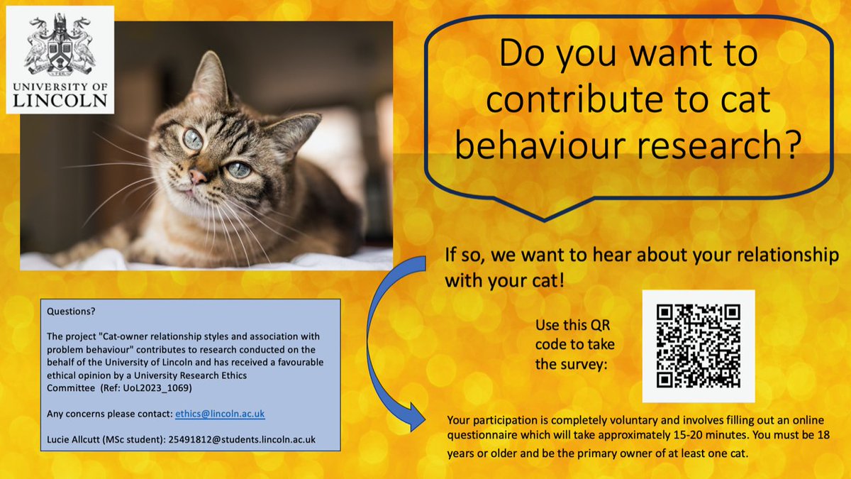 mini_wright's tweet image. If you are interested in contributing to cat behaviour research - please feel free to take part in our vet Lucie's thesis research! She is almost finished with her masters in clinical animal behaviour! See the link below, or use the QR code.

unilincolnlifescienc.qualtrics.com/jfe/form/SV_2g…