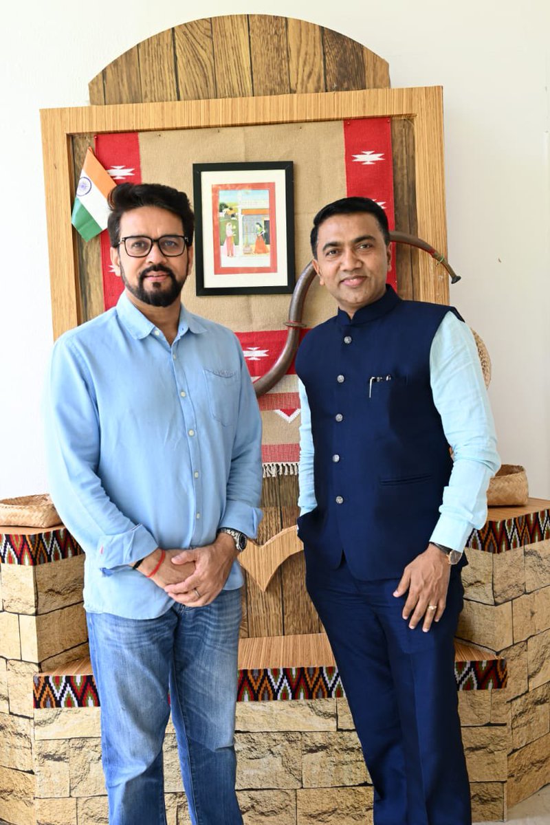 ianuragthakur's tweet image. Had a warm meeting with the Hon&apos;ble CM of Goa, @DrPramodPSawant ji at my residence in Delhi. 

We had a fruitful discussion regarding the National Games 2023 that are going to be held in Goa. The 37th edition of this tournament will have a record number of 43 sports. 

This will…
