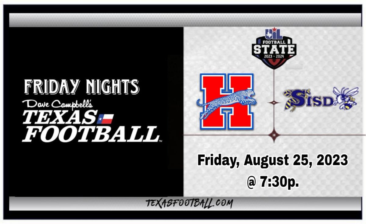 Dave Campbell's Texas Football—TexasFootball.com (@oficialdctf) on Twitter photo It's GAME WEEK ‼️
Midlothian Heritage Vs. Stephenville | Texas Football 2023
Game on: bit.ly/texasfootball_…
Friday, August 25 @ 7:30p.
<a href="/HeritageFtball/">Heritage Football</a> <a href="/MidloHeritage/">Heritage HS</a> <a href="/SvilleYJFB/">StephenvilleFootball</a> <a href="/stephenvilleisd/">Stephenville ISD</a> <a href="/Coach_Kittley/">Kolt Kittley</a> It's GAME WEEK ‼️
Midlothian Heritage Vs. Stephenville | Texas Football 2023
Game on: bit.ly/texasfootball_…
Friday, August 25 @ 7:30p.
<a href="/HeritageFtball/">Heritage Football</a> <a href="/MidloHeritage/">Heritage HS</a> <a href="/SvilleYJFB/">StephenvilleFootball</a> <a href="/stephenvilleisd/">Stephenville ISD</a> <a href="/Coach_Kittley/">Kolt Kittley</a>