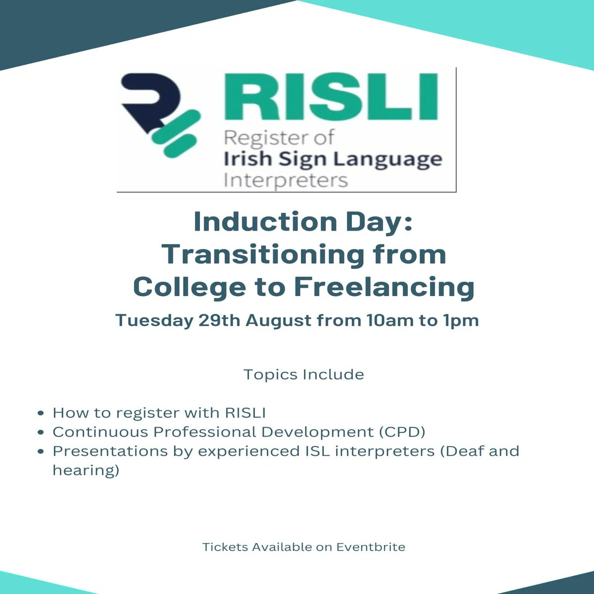 🚨Last chance to register! Note that this is for registered interpreters only! @cisli_ireland @IrishDeafSoc @SLIS_Ireland @citizensinfo @studies_centre See link eventbrite.ie/e/risli-induct…