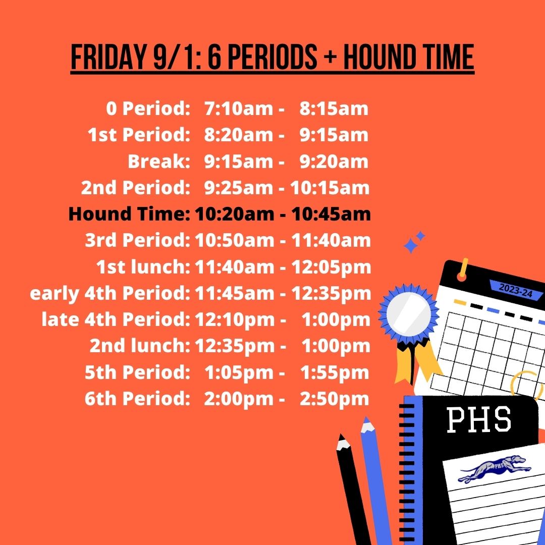 Welcome back Greyhounds!  Check out our schedules for next week (lunch schedule coming soon).