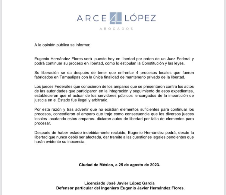 DoraAliciadeC's tweet photo. Celebra en redes sociales, libertad de Eugenio Hernández Flores, al confirmarse cambio de medida cautelar. El ex gobernador estuvo en presión desde 2017, en un acto de persecución política . https://t.co/ordSecsQeF