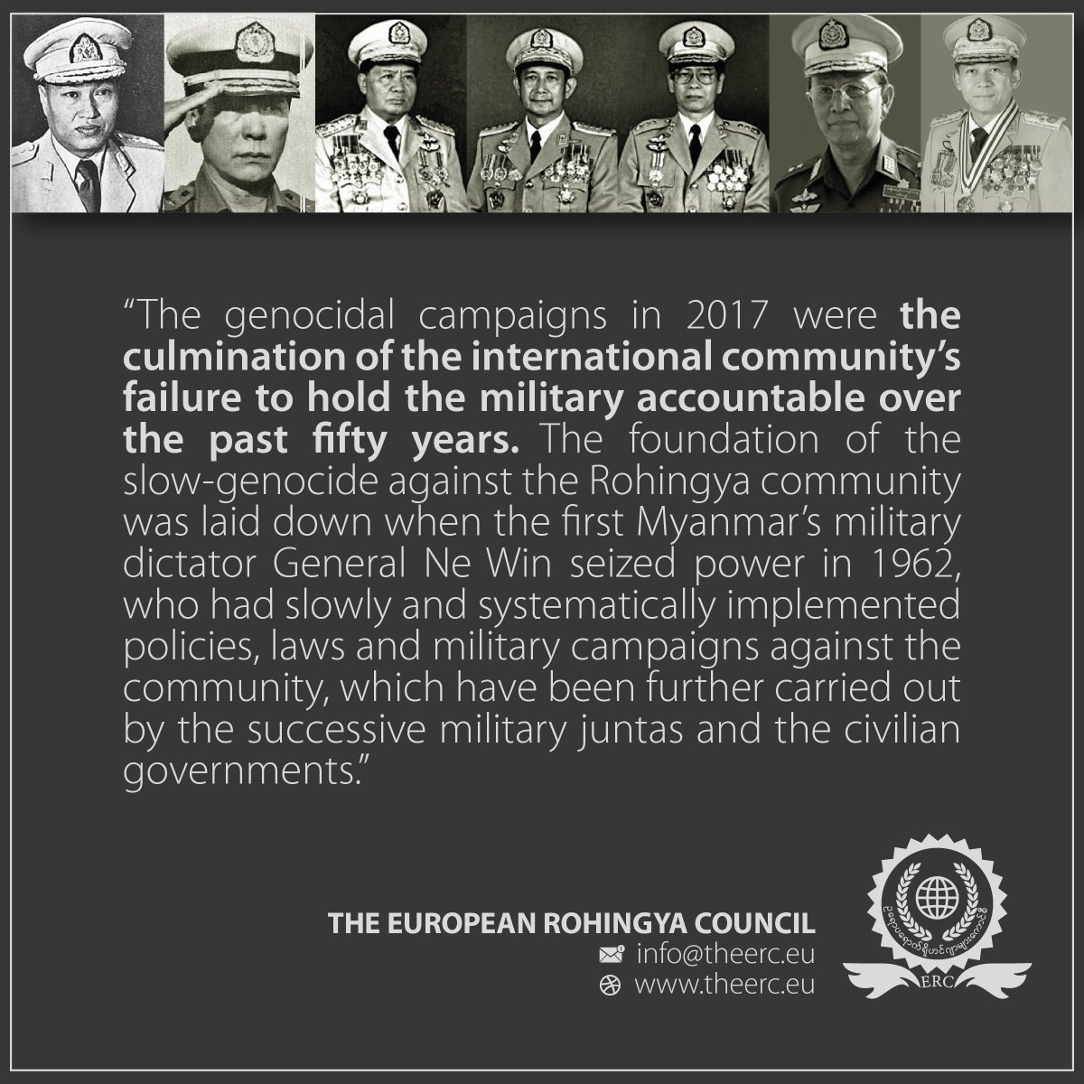 “The genocidal campaigns in 2017 were the culmination of the international community’s failure to hold the military accountable over the past fifty years.'

#RohingyaGenocideRemembranceDay #Rohingya #Myanmar #MyanmarMilitary #MinAungHlaing