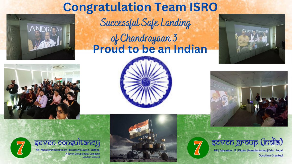 7consultancy's tweet image. We are celebrating the Successful soft landing of Chandrayaan 3 at our Corporate office in Mumbai
#Chandrayaan3 
#Chandrayaan3Landing