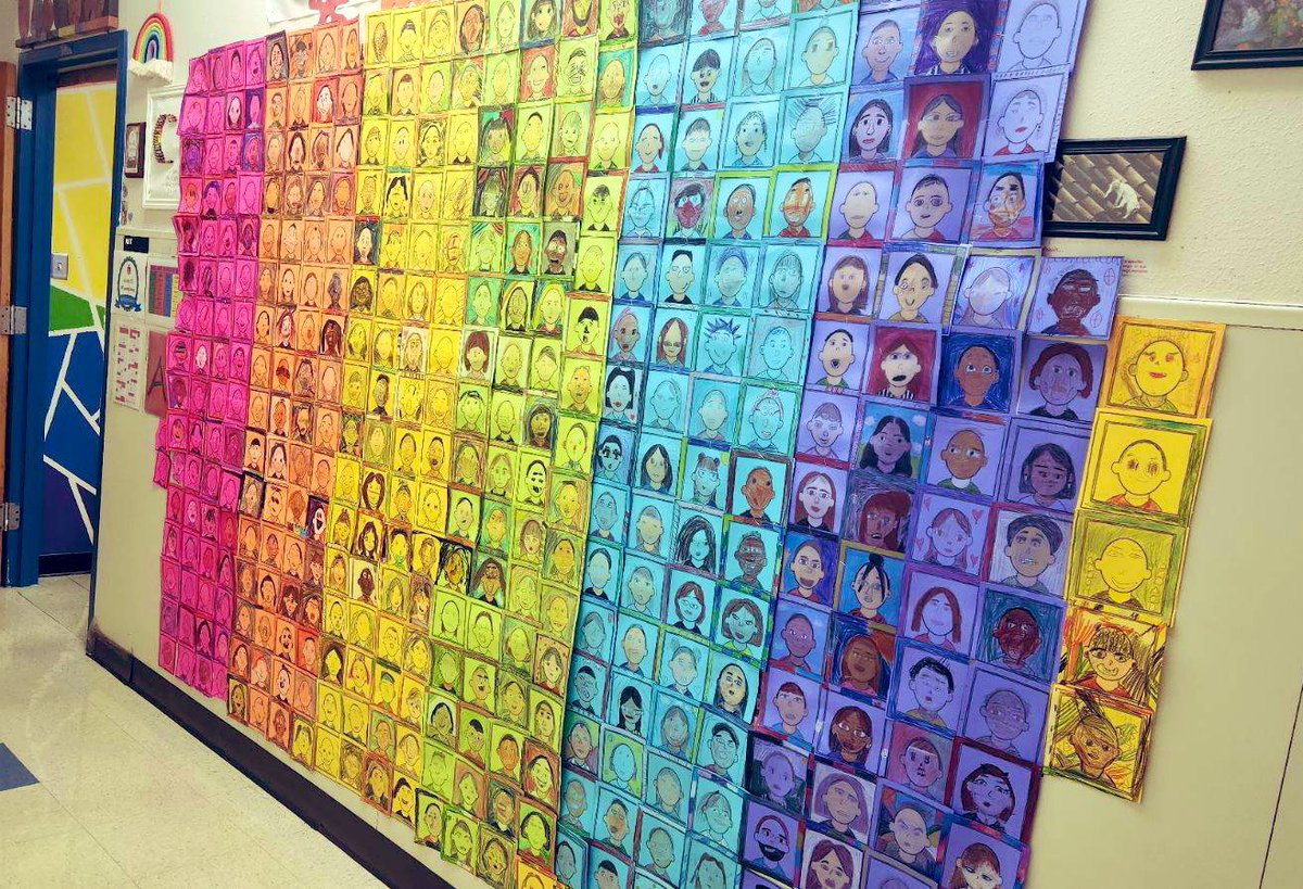 Our school wide self portrait wall is complete! 🖼️ 🎨 ✏️ 🖍️ Way to GO Team @LindaChapa6 @LindaChapa7 #JHESGotTalent #LoveforArt #creativity @AustinISD @AISDArts