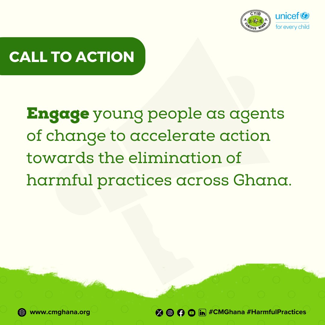 Engage young people as agents of change.
#EndHarmfulPractices @MoGCSP_Ghana @MoF_Ghana @UNinGhana @UNFPA_WCARO