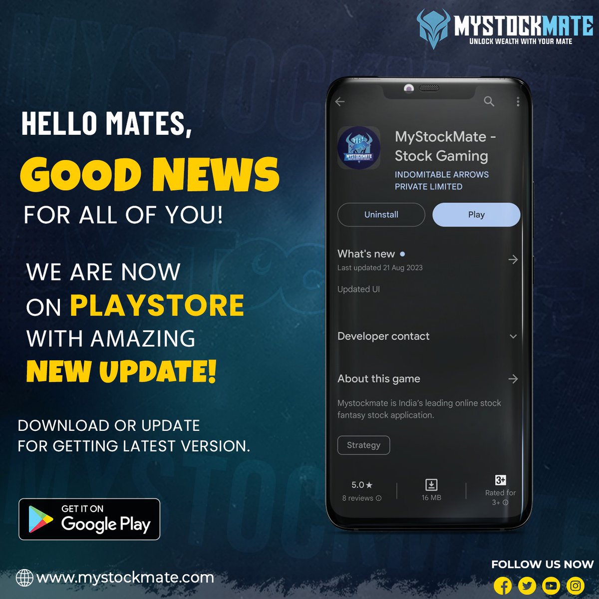 Mystockmate's tweet photo. Guys we have some good news for you... Now we are on Google playstore....
Click the below link and download MystockMate... And create your financial freedom with MystockMate...
https://t.co/1GO49ItmoS

#SmartFIBA
#neymaronpune
#VladimirPutin
#cwctickets
#NeerajChopra https://t.co/gtpNl27oPG