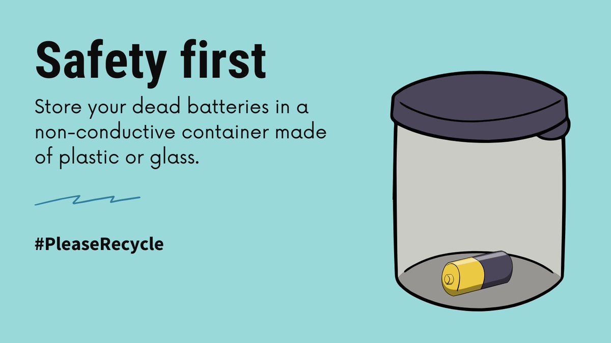 Store your used household batteries in a non-conductive container and store it in a cool, dry place until you're ready to take them to a recycling point. Remember, some batteries need to have the terminals taped. Learn more here: rawmaterials.com/page/education…