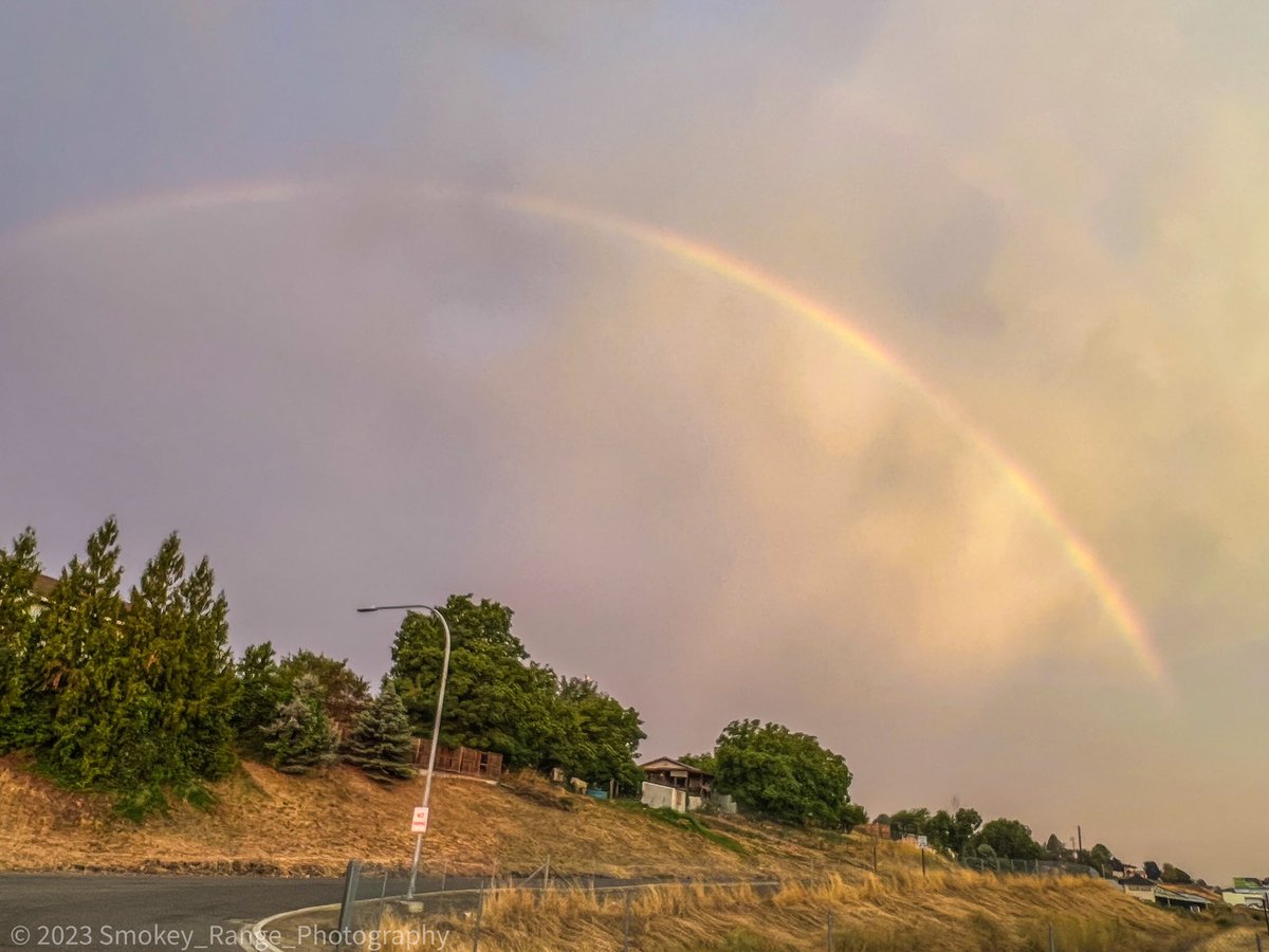 LT_Dan_bcfd's tweet photo. This morning had a bright yellow glow to the #lcvalley the sunrise in the east n the #rainbow to the west. #wawx #idwx now we are getting some thunderstorms roll through. https://t.co/CVb2ro5Lie