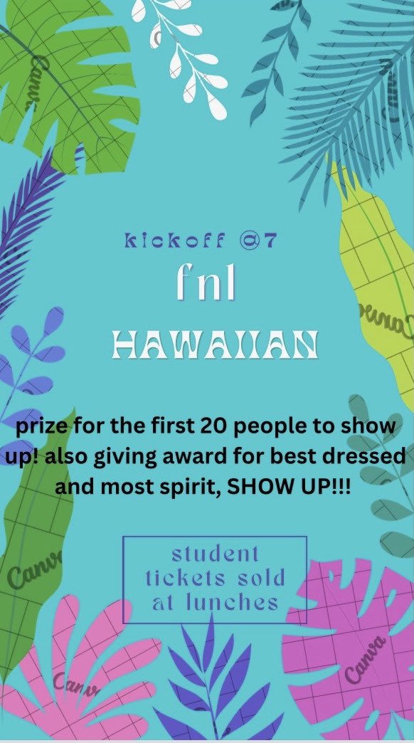 SHOW UP FOR YOUR TIGERS TONIGHT
WE NEED EVERY STUDENT TO JOIN🌺🌊🐚🌞👙