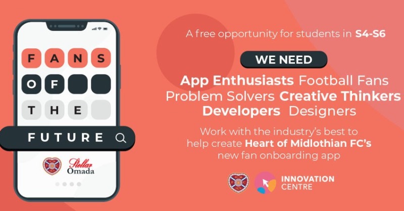 JamTarts's tweet photo. Hearts' Innovation Centre and Digital Education Team have teamed up with Stellar Omada to deliver 𝐅𝐚𝐧𝐬 𝐨𝐟 𝐭𝐡𝐞 𝐅𝐮𝐭𝐮𝐫𝐞 for free to students in S4-S6 📱💻

@stellaromada 🤝 @hmfcinnovation 
Design and develop a fan onboarding app ⬇️