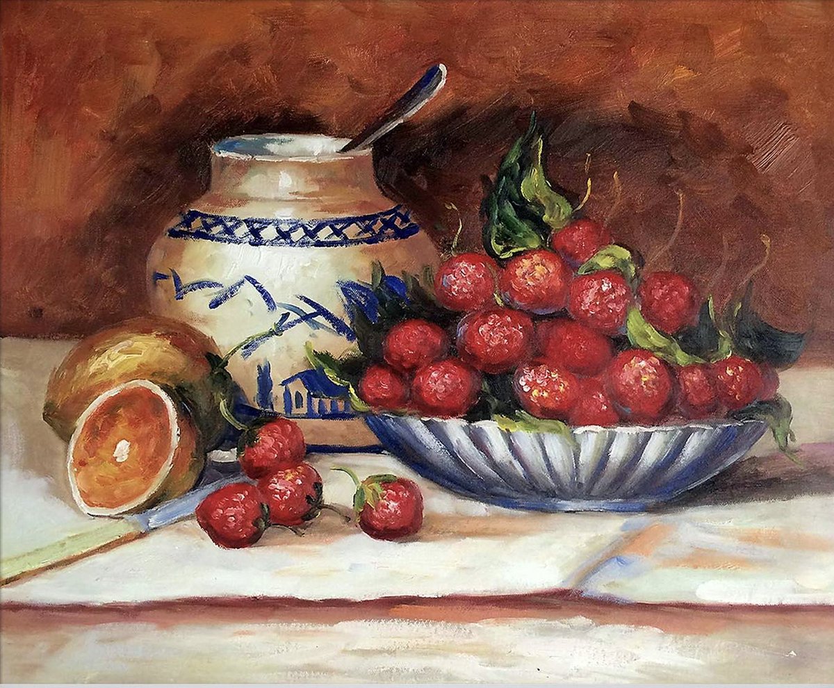 Strawberries. Pierre-Augusts Renoir. 1905. Muse d’d’Orsay, Paris. Been off line for a while. Thank you so much for staying with me. Recipe for strawberry semifreddo on instagram.com/paolagavin #strawberries #gelati #semifreddo #icecream ##frozendesserts #artNdfood #foodandart