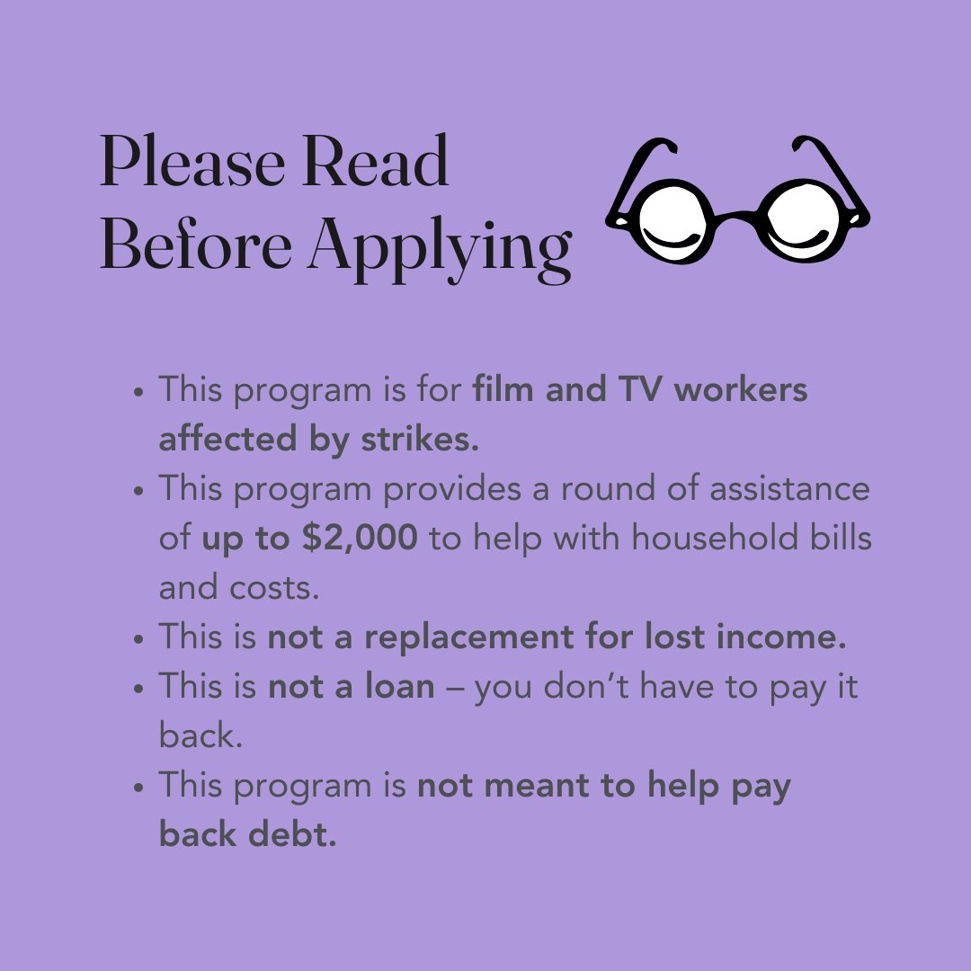 AFC_helps's tweet photo. Emergency Aid - Strikes 🚨⛑

If you have been affected by the ongoing film &amp; television industry strikes, this emergency financial assistance program may be for you. 

👀 Check out the graphics to learn about this support! https://t.co/5DaF1rLECd