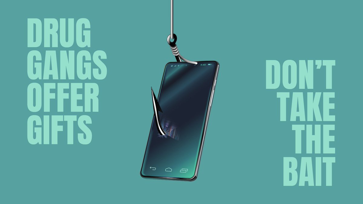 BTP's tweet photo. Drug suppliers exploit children to courier drugs on the railway 🚝

They'll offer money, mobile phones &amp; trainers in their attempts to groom children into the drug trade.

#DontTakeTheBait https://t.co/h3mxdQQnq5