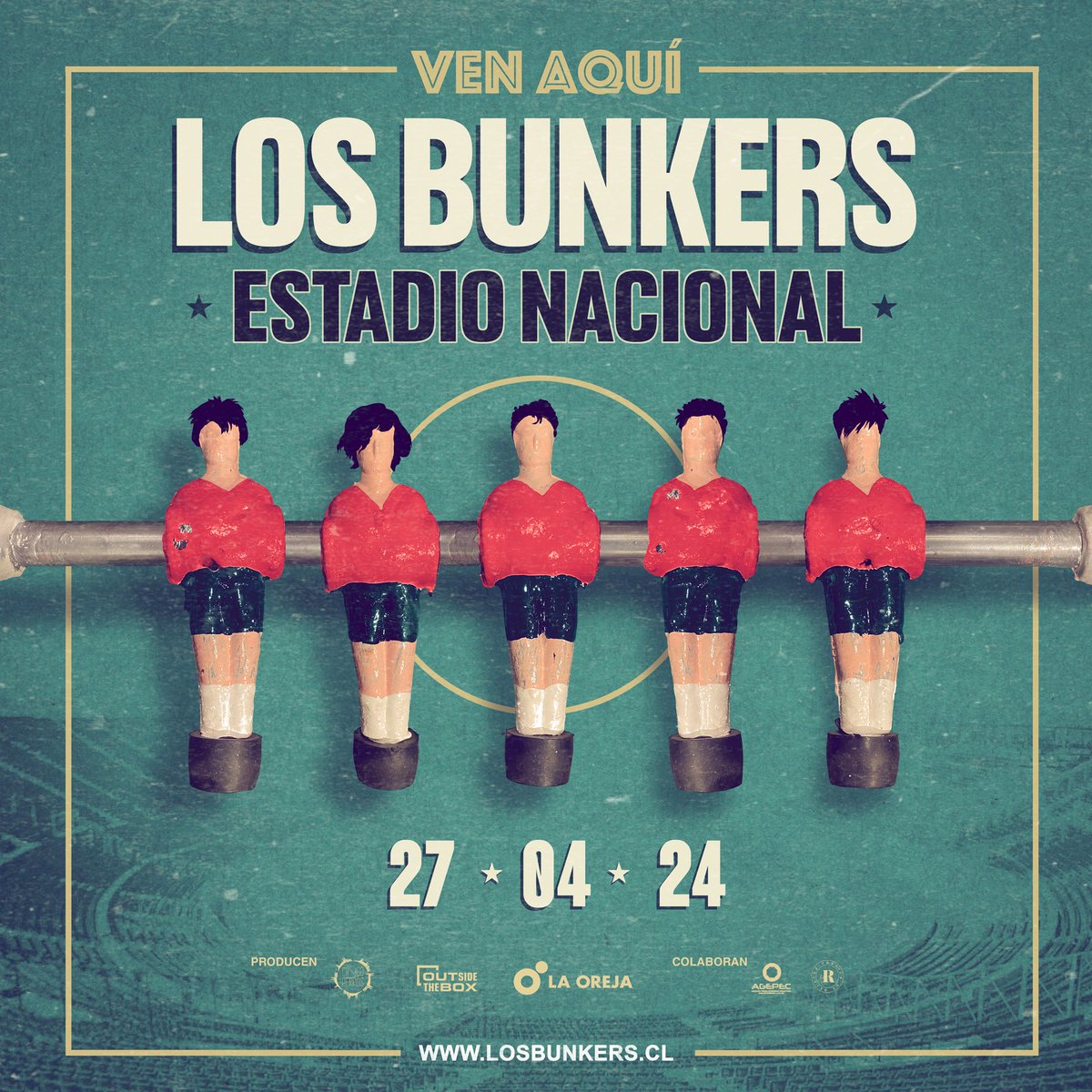 Los_Bunkers's tweet photo. Amigos y amigas, estamos felices de anunciar nuestro concierto en el Estadio Nacional Julio Martínez Pradanos el 27 de abril del 2024, lugar emblemático que encarna la memoria colectiva y donde han ocurrido los más grandes eventos deportivos y musicales de la historia de Chile. https://t.co/z6wAR0TApz