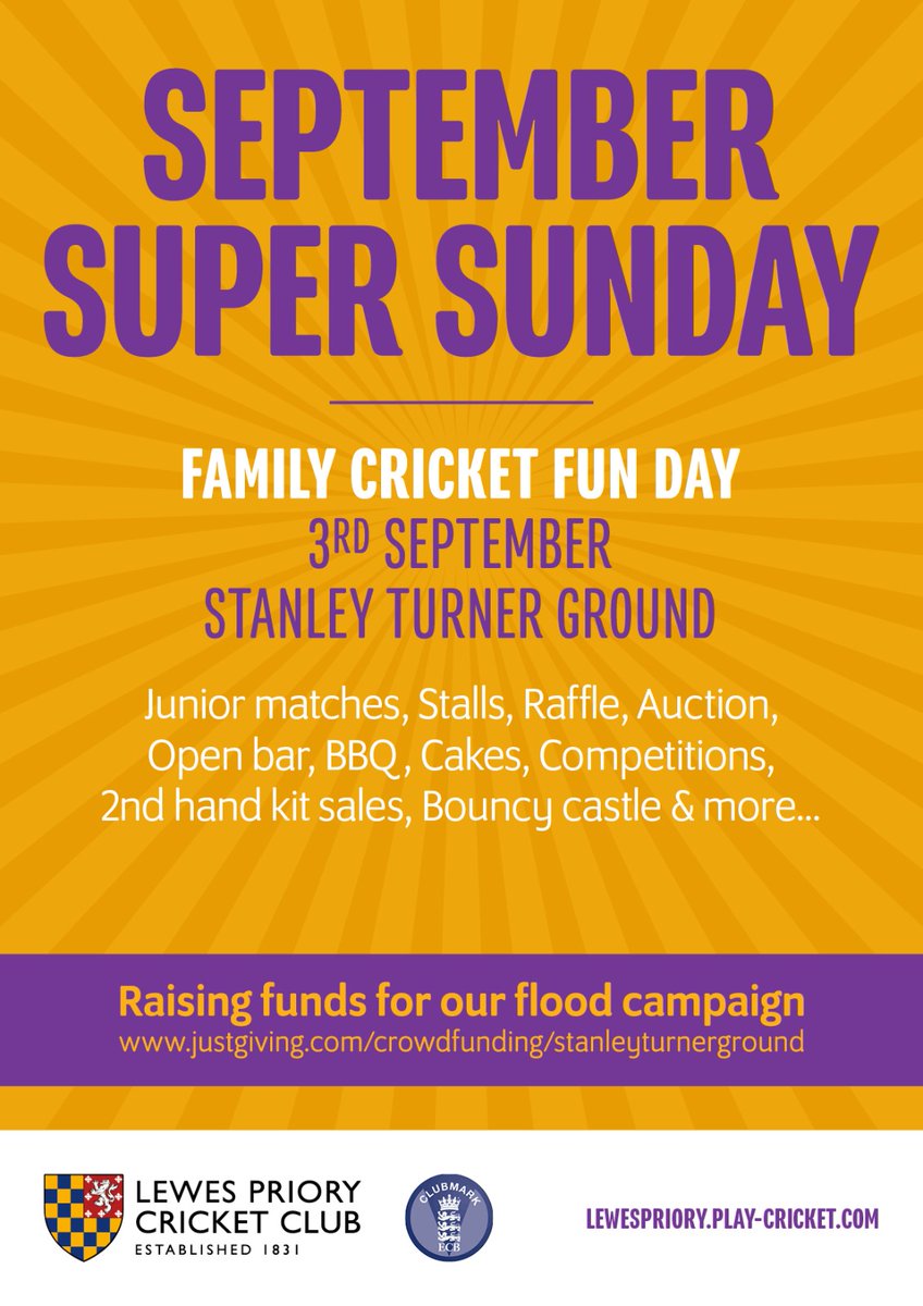 lewespriorycc's tweet photo. Come down to the Stanley Turner Ground on 3rd Sept for a day of family games and activities in support of LPCC. 1230 til it stops! https://t.co/uniZR2yS11