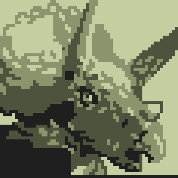 Velociraptor, T-rex, triceratops
60x60px, 4 color
#paleoart #pixelart